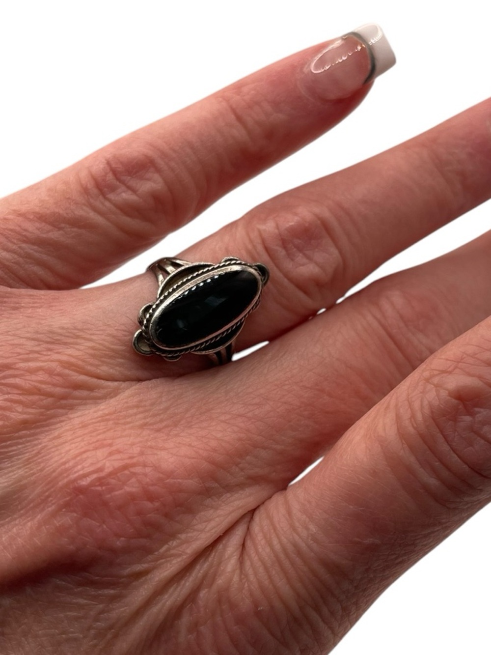 Vintage Black Onyx Ring Sterling Silver 925 Artisan Signed Size 6